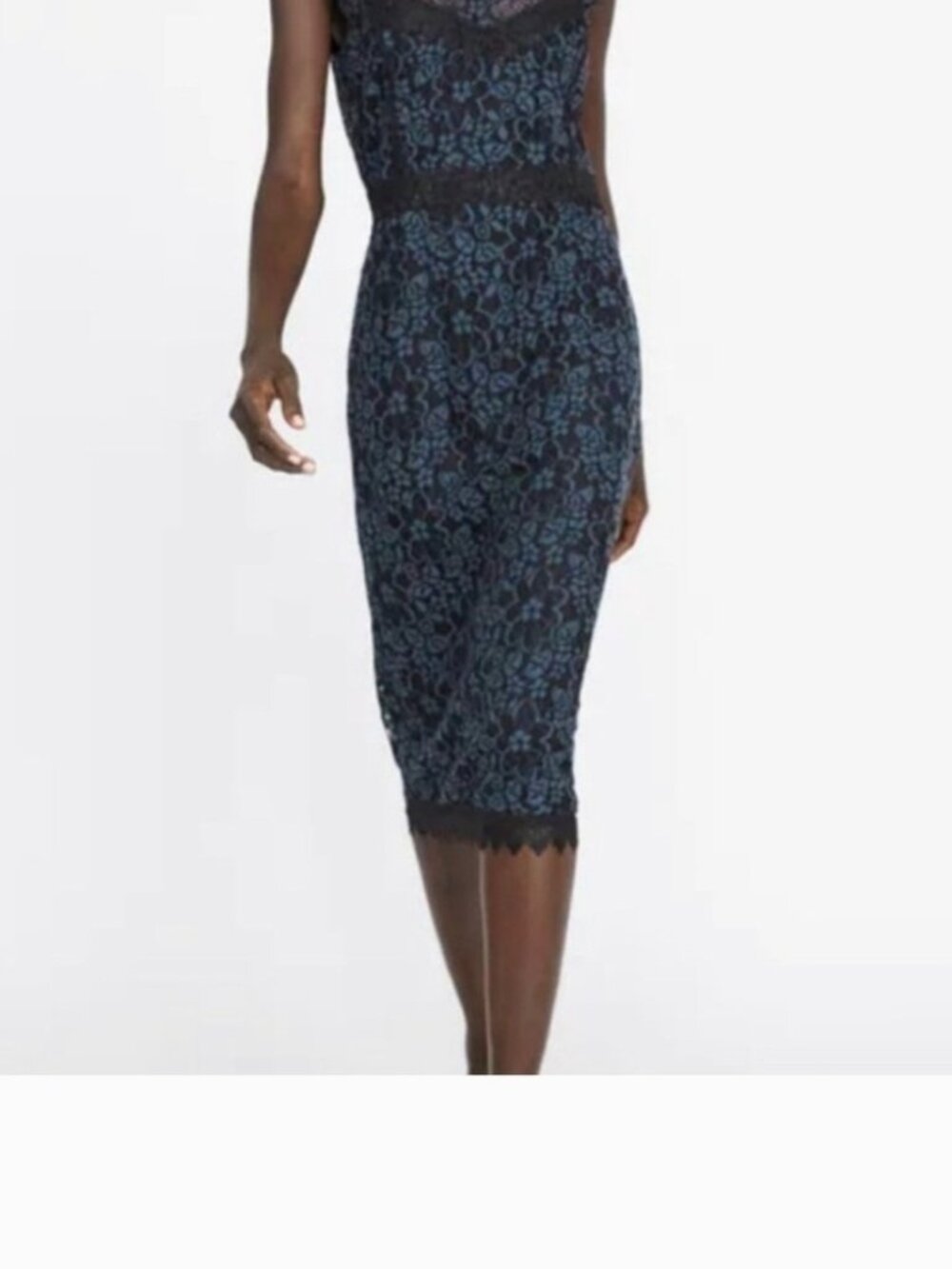 Zara Navy Black Lace Sheath Midi Dress XL Side Zip